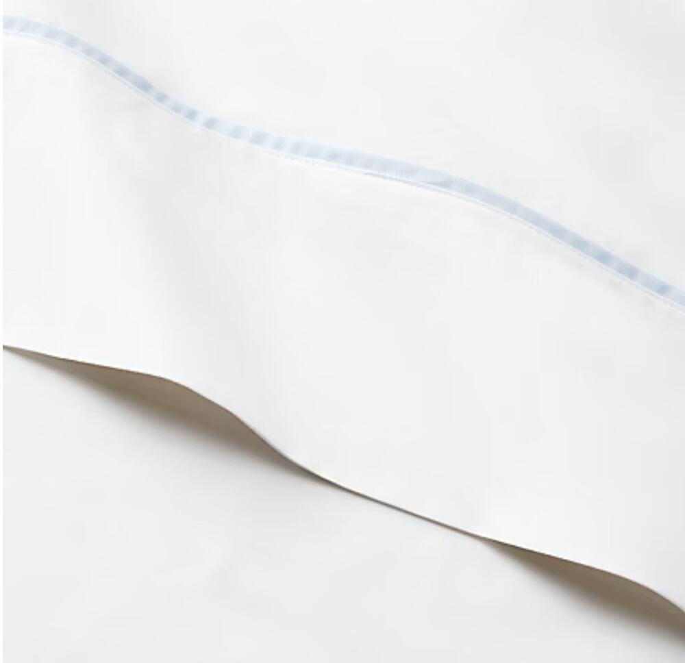 New Ralph Lauren Organic Cotton Percale Palmer King Flat Sheet White/Sky Blue